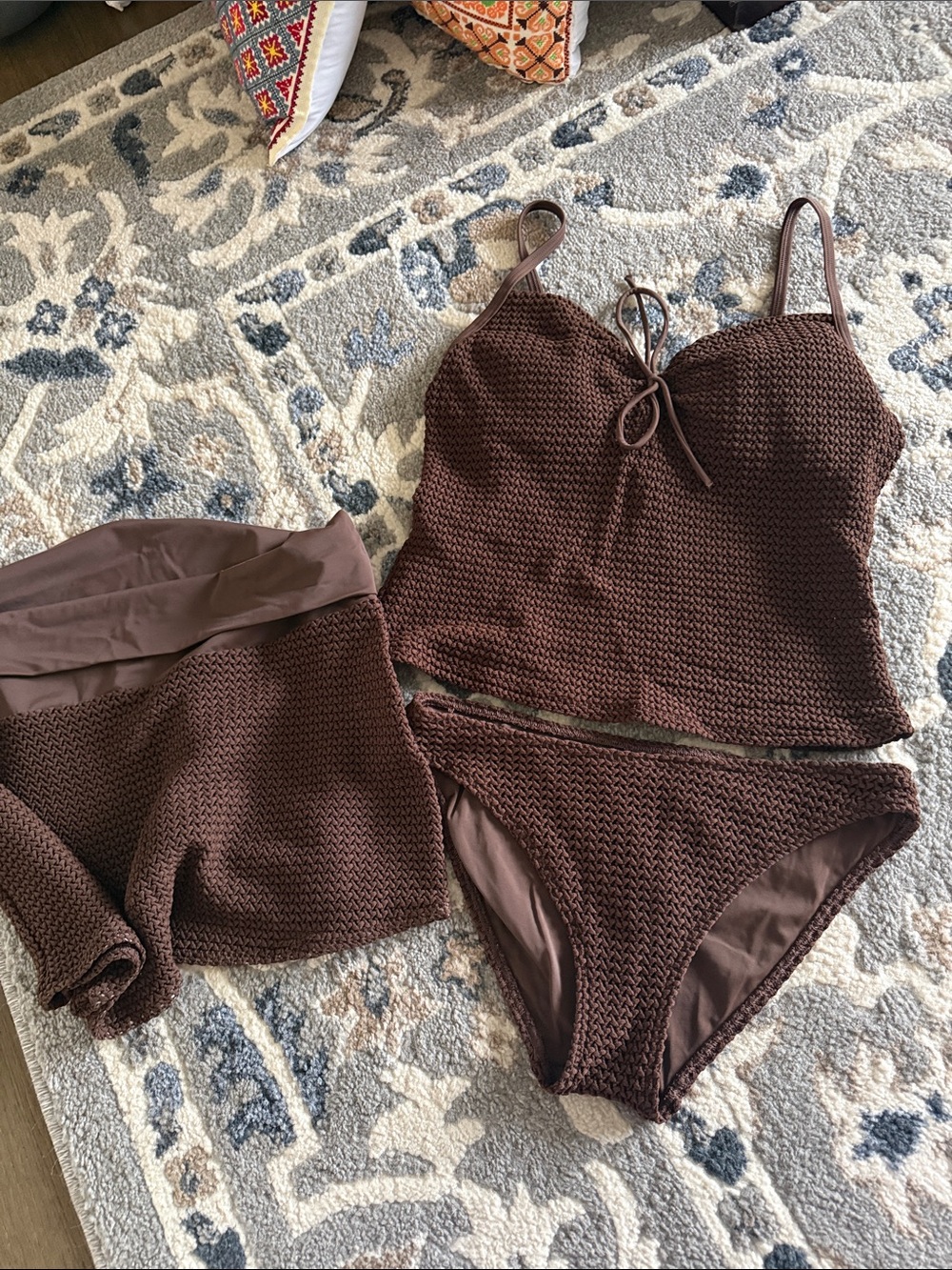 Victoria’s Secret  crochet set with matching skirt chocolate brown rare bra 36B